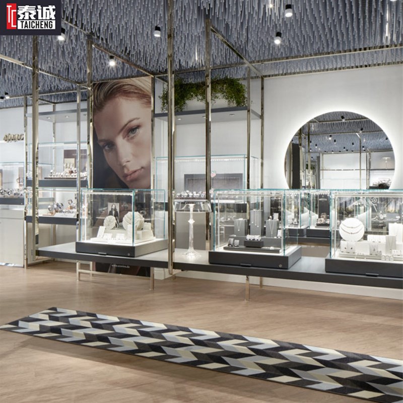 跨境供应珠宝展示架产品圆形中岛柜带锁玻璃烤漆饰品柜木质样品柜