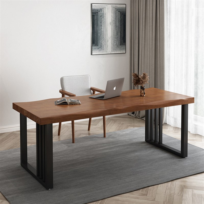 实木电脑桌简约现代铁艺办公桌家用台式书桌会议桌复古写字桌子台