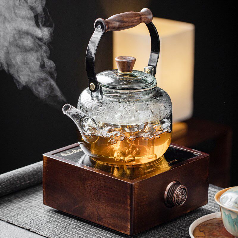 胡桃木电陶炉养生壶蒸煮器烧水泡茶加厚硼硅抗温围炉装