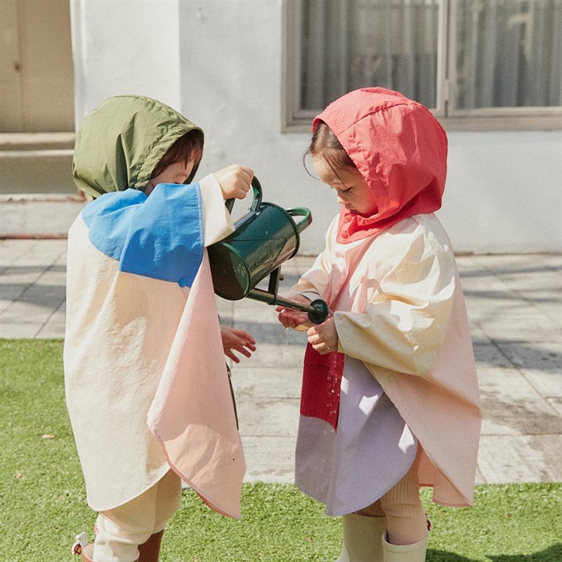 韩国儿童雨衣男女童防雨服幼儿园宝宝上学斗篷式拼色雨披