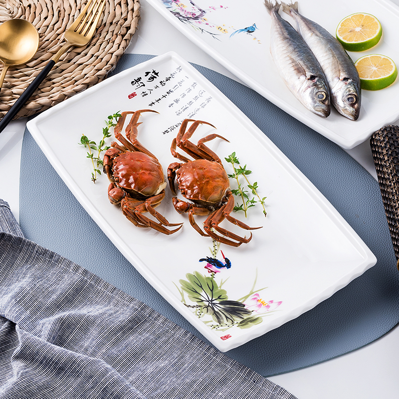 酒店餐具鱼盘家用蒸鱼盘子新款大号长方形盘创意菜盘陶瓷水果餐盘