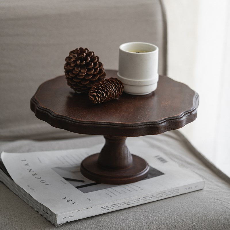 润家家居法式实木托盘中古风木质高脚水果盘香薰盘装饰置物甜品盘