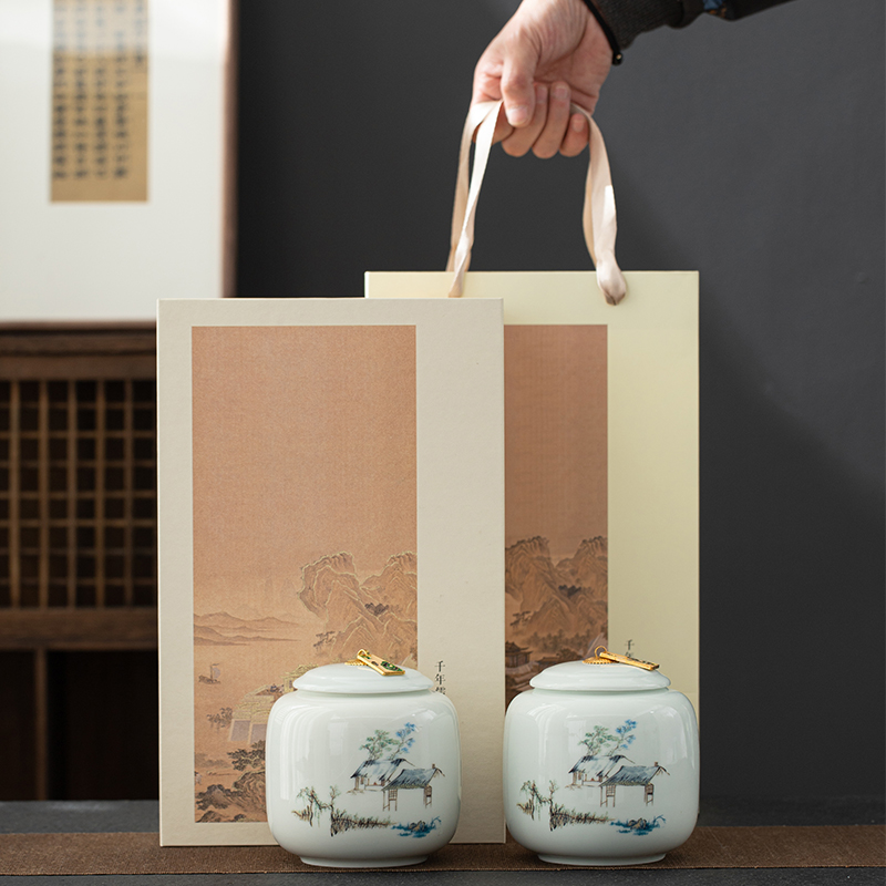 高档茶叶罐包装盒礼盒装空t盒陶瓷通用礼盒普洱金骏眉白茶龙井印