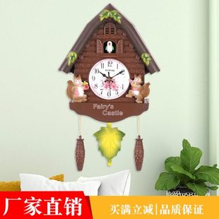 欧式布谷鸟挂钟儿童卧室整点报时时钟家用客厅装饰复古挂墙咕咕钟