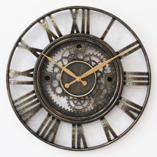 欧式 圆形客厅齿轮挂钟51厘米时钟表镜音圆形20英寸免打孔大气别墅