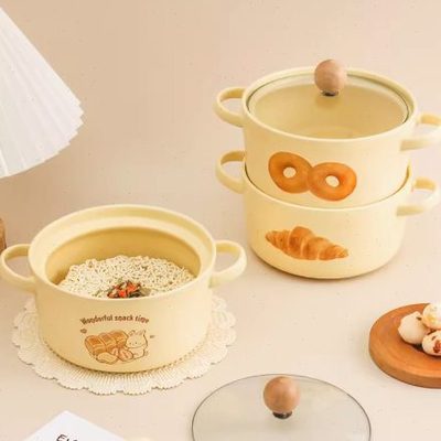 可爱宿舍泡面碗带盖陶瓷大号双耳汤碗学生陶瓷大泡面碗螺蛳粉碗