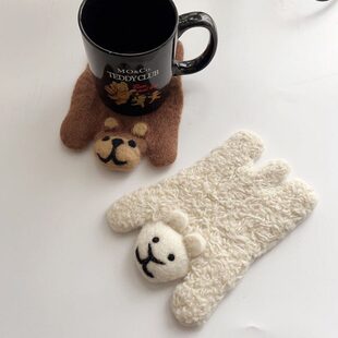 日式手工制作可爱羊毛毡动物卡通杯垫吸水桌面防烫隔热垫咖啡杯垫