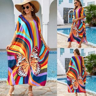 连衣长裙沙滩外套头比基尼罩衫 泳衣外搭2023新款 人棉度假宽松大码