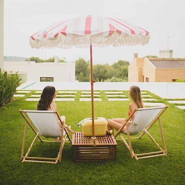 户外遮阳沙滩伞露台花园泳池庭院伞可调节转向英伦风复古流苏伞