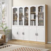 书柜家用现代简约落地带玻璃门防尘靠墙展示柜储物柜儿童组合书橱