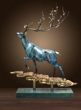 穆司全铜b鹿摆件纯铜福鹿中式办公客厅玄关书房家居装饰品开业送