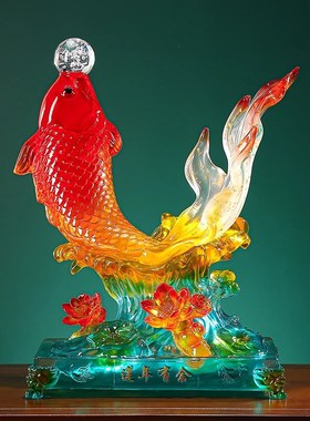 莲年有余金鱼摆件家居装饰客厅电视柜乔迁礼品桌W面摆件新中式