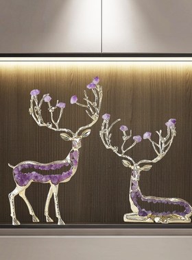 一鹿发财水晶招财鹿摆件客厅酒柜电视柜玄关装P饰公司开业乔迁礼