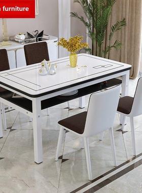 钢化玻璃双层餐桌椅组合简约小户型家用吃饭桌子饭店长方形餐桌