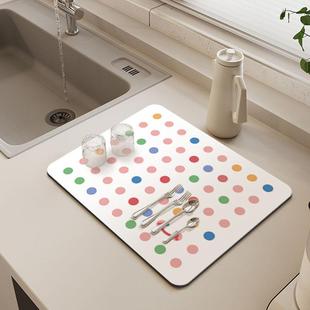 奶油风厨房碗筷杯子沥水垫洗手台台面垫子吧台耐脏软垫吸水隔热垫