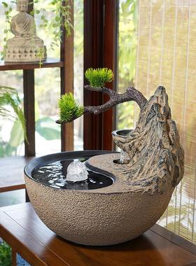 新中式桌面流水摆件室内家居客厅茶室电视柜禅意水景水晶球小景观