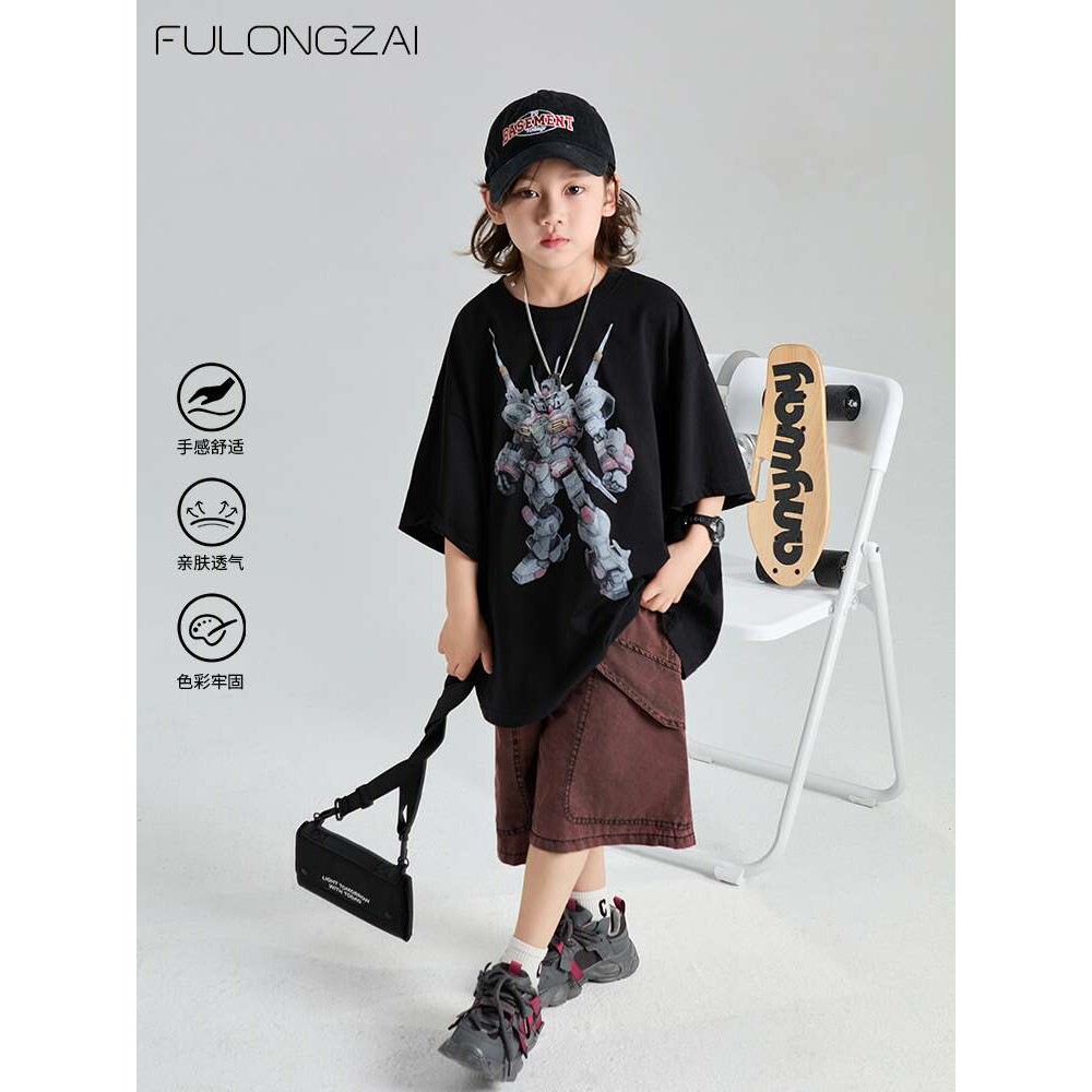 FULONGZAI亲子童装2024夏季男女童新款中大童洋气儿童牛仔短裤子