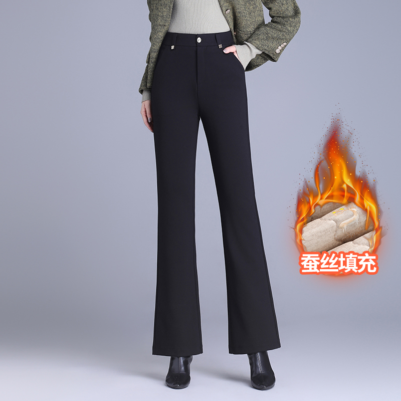 黑色西装裤女2025新款春秋季高腰显瘦修身直筒微喇裤加绒九分裤子