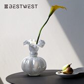 珠光白芬顿法式 Best west 荷边玻璃花摆件级家居客厅轻奢花器
