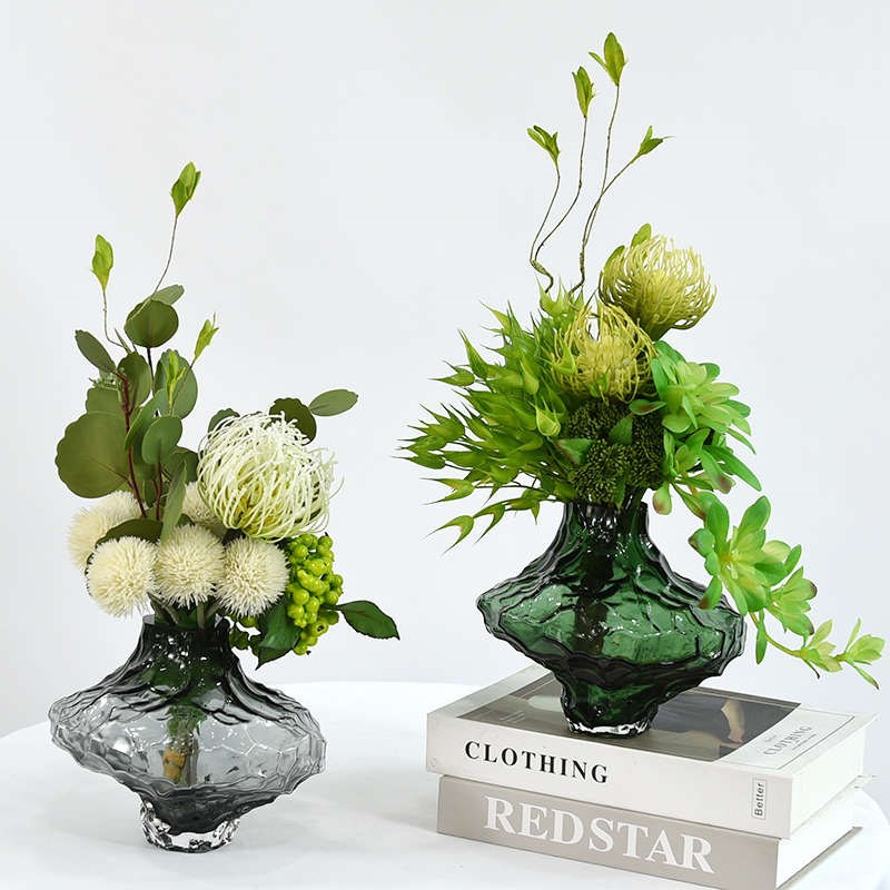 现代轻奢彷真f花艺绿植玻璃插花器客厅餐桌售楼处茶几桌面家居摆