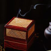 小叶紫檀手工编织榫卯方菱双层梵影熏香炉家用茶道两用檀香炉摆件