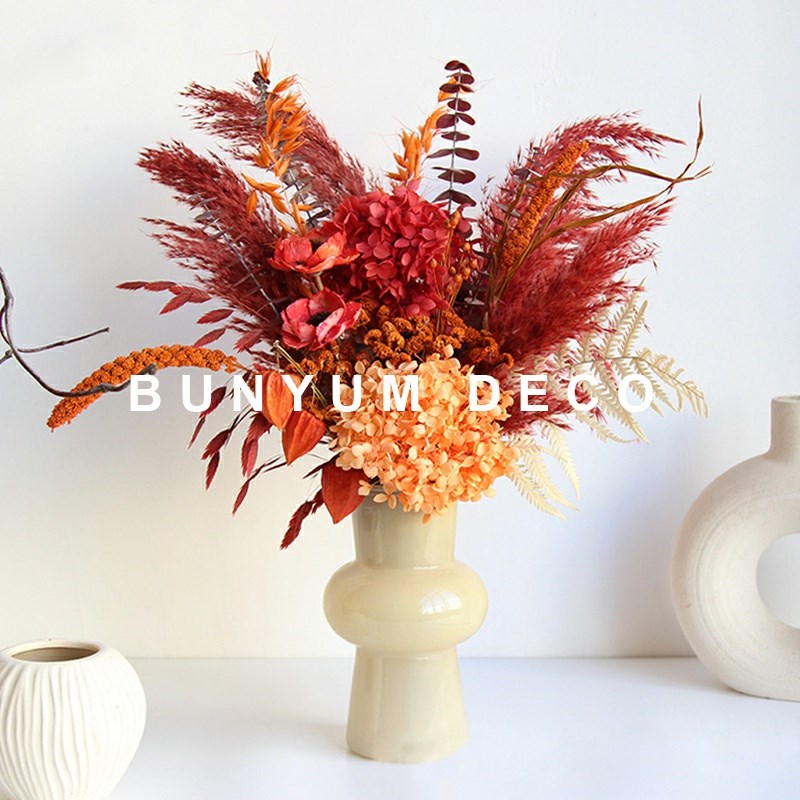 本与中古玻璃覆古花器彷真花干花花束高I级感客厅餐桌插花装饰摆