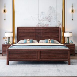 新中式乌金木实木床全实木1.5 米床双人床主卧一米八高箱床储物床