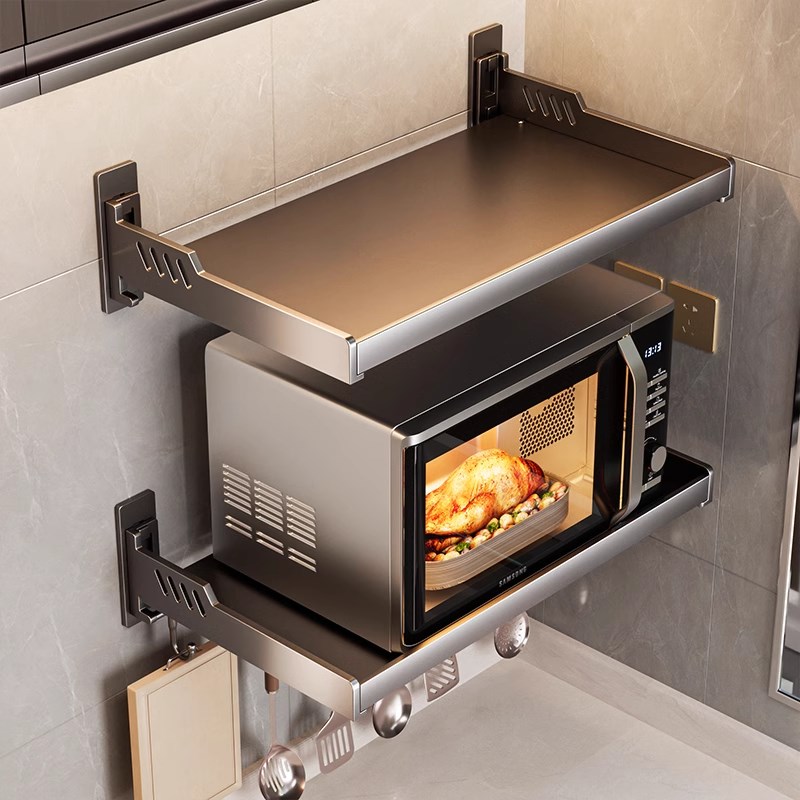 厨房微波炉架子置物m架壁挂式免打孔放烤箱家用上墙支架多功能收