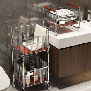 三分区脏衣篮浴室推车式高级感脏衣篓家庭大O容量移动洗衣篮脏衣