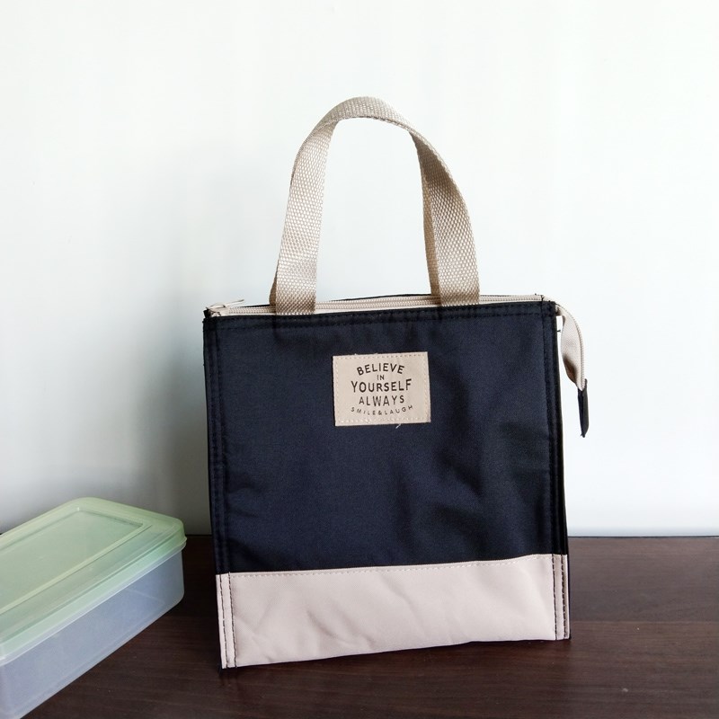 日式拼接加e厚手提保温袋子字母饭盒便当带饭铝箔防水饭盒袋布子