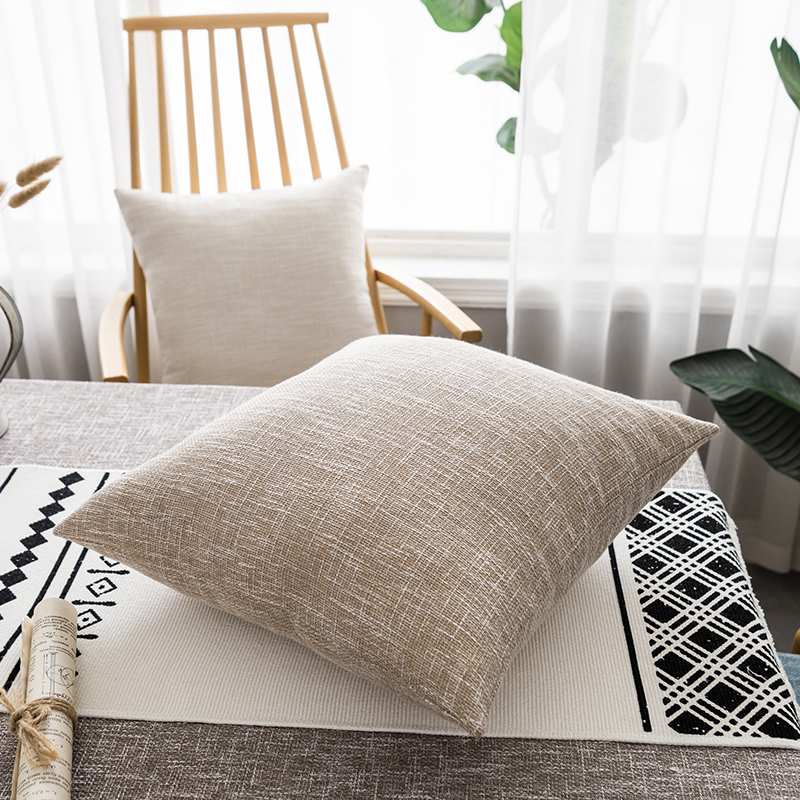 素色沙发靠枕棉麻正方形抱枕靠垫纯色客厅床头靠背垫抱Y枕套不含