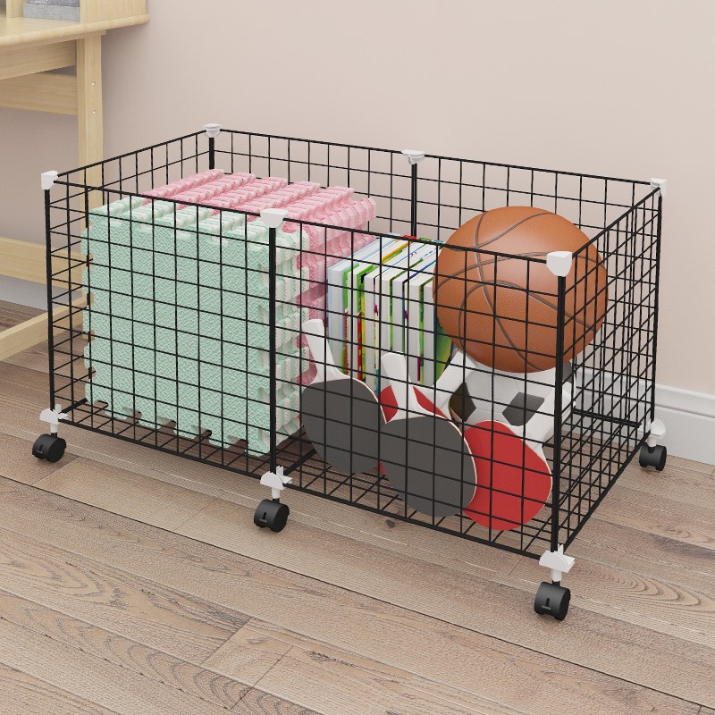 健身器材收纳筐瑜伽垫置物架子泡沫轴篮球家用收纳框铁网47可移动