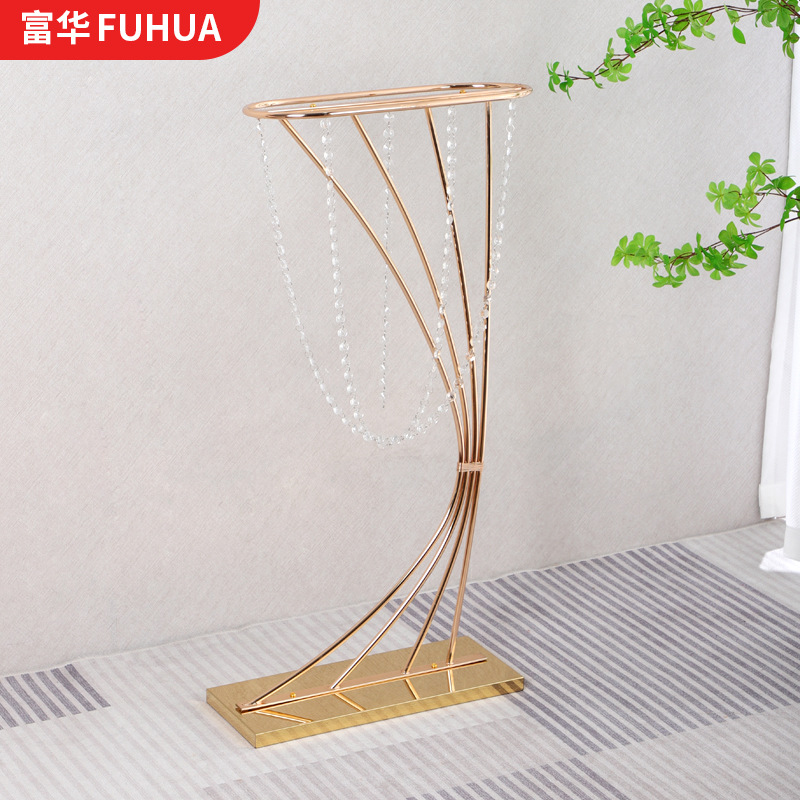 跨境金色婚庆路引花架铁艺水晶主桌装饰摆件婚礼现场布置铁架