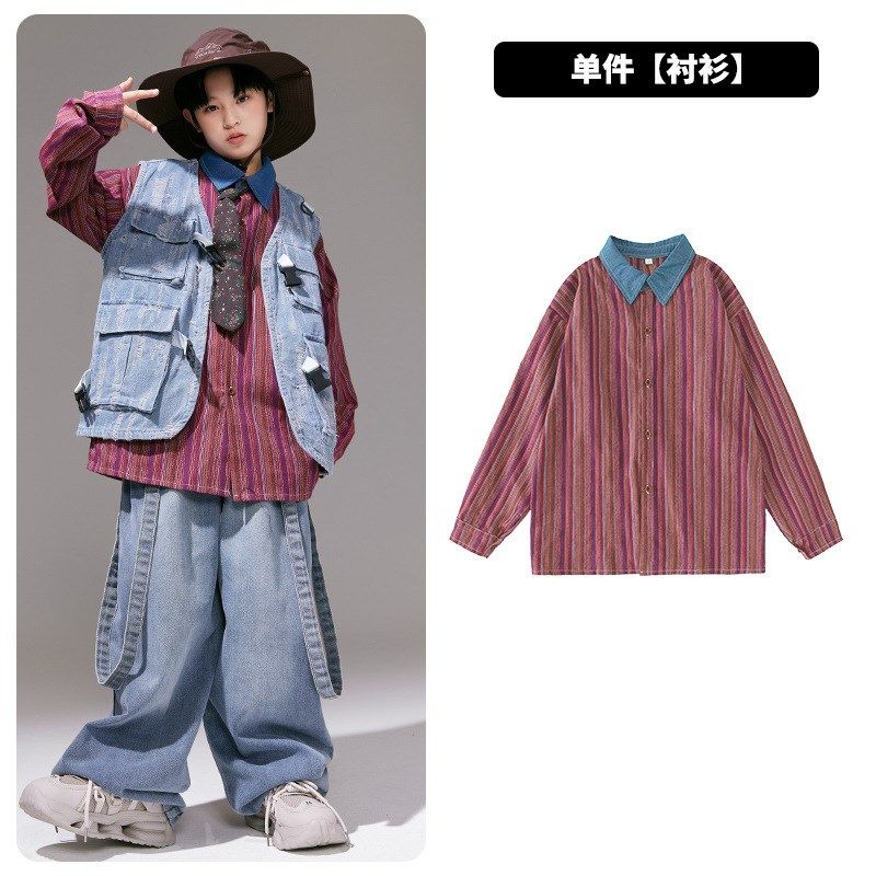街舞儿童潮服嘻哈童装男童hiphop西部I牛仔表演服套装女童演出服