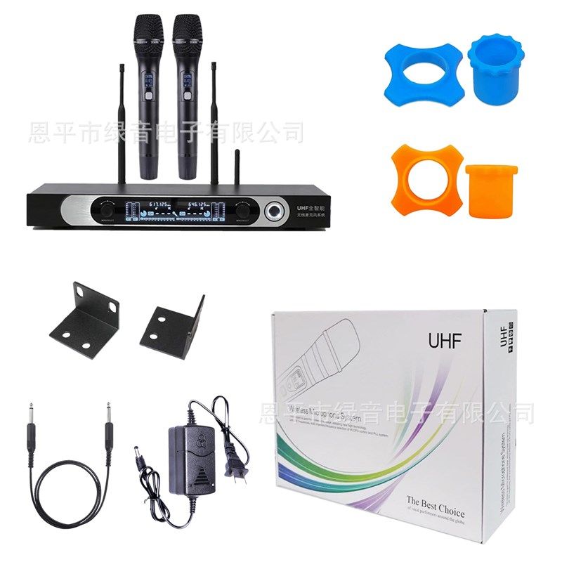 跨境无线麦克风 厂家一v拖二屏幕显示舞台家用KTV电脑唱歌话筒