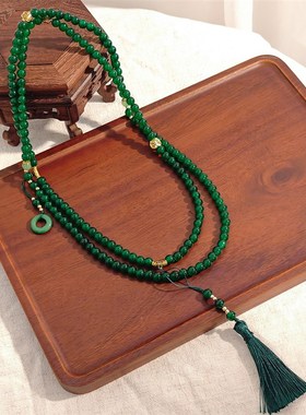 新中式祖c母绿平安扣串珠流苏项链 轻奢高级感气质毛衣长款项链女