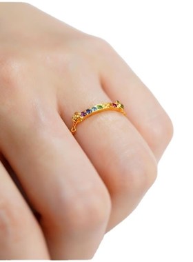 【彩虹】镀S925银镶嵌彩色石指间彩F虹指链戒指饰品戒指气质女