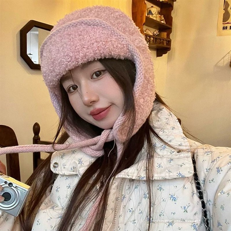 冬日氛围感cins韩系针织毛线帽女秋冬季保暖护耳飞行帽滑雪毛帽子