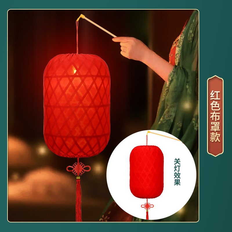 竹编灯笼手提汉服手持物夜景拍照道具冬瓜形中Q式发光古风带杆灯
