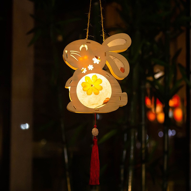 中秋节灯笼diy材料包儿童手工兔子灯古风纸灯手提灯Y发光自制花灯