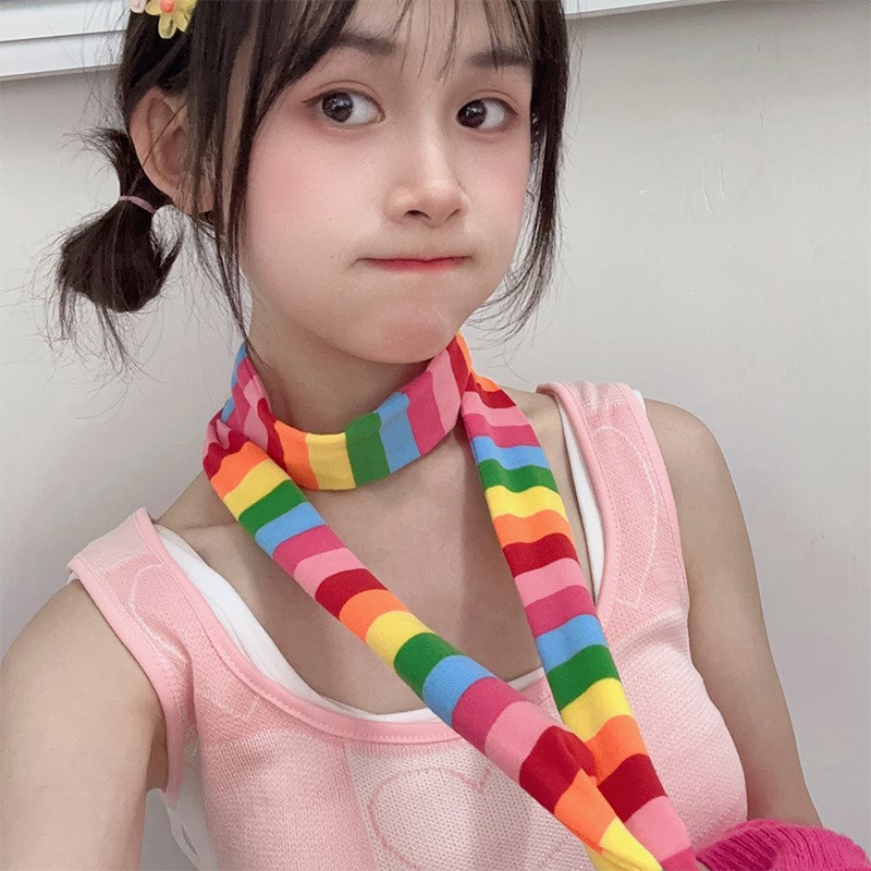 秒变辣妹】朋克原宿风ins网红条纹搭配小围巾R凹造型辣妹潮女拍照