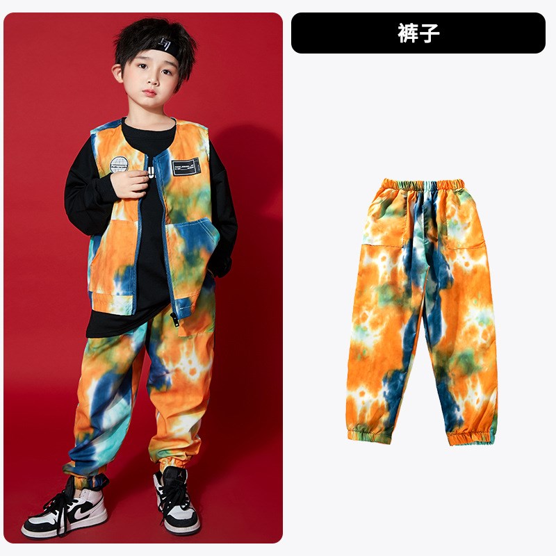 嘻哈儿童街舞套装男童潮少儿hiphop工装马甲女童爵W士舞元旦演出