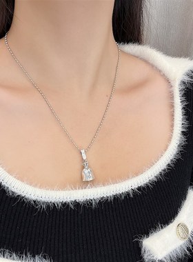 轻奢风小众银色钱袋子吊坠项链高级感简I约颈链锁骨链长款潮人秋