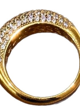 复古古法金色满钻排钻戒指半x圈满天星镶嵌轻奢简约高级感个性指