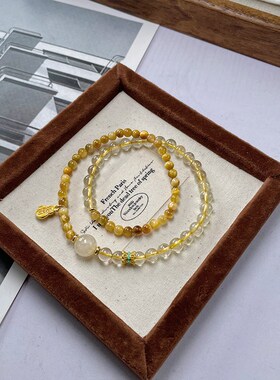 【多亿多福】天然金发晶串珠双圈手链F女时尚高级金虎眼紫水晶手