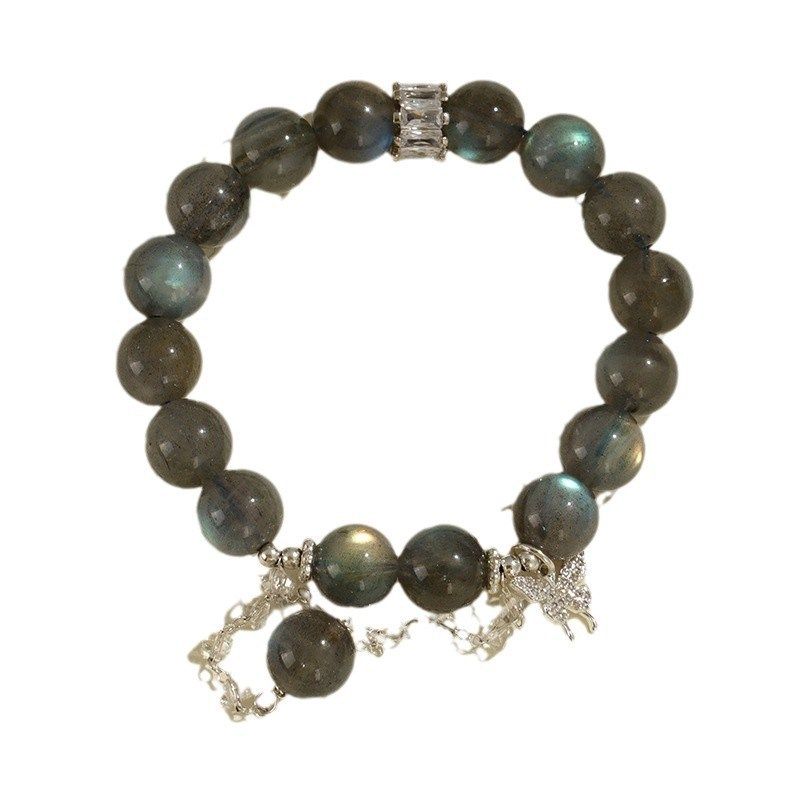 灰月光蝴蝶手链天然黑曜石手串小众月光溏心玛瑙合金方Z钻手串首