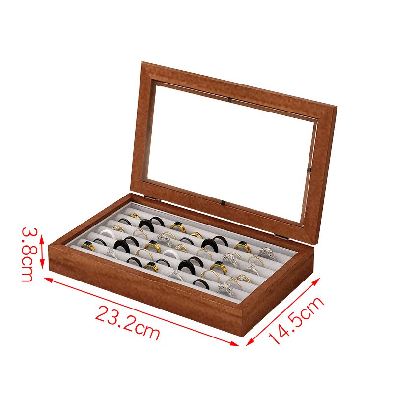 实木质翻盖绒布首饰盒子收纳盒戒指项链耳环耳S钉桌面展示盒复古