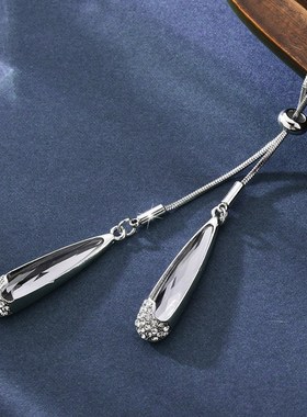 厂家直销秋冬h长款抽拉项链女气质时尚百搭水滴泪滴项链水晶毛衣