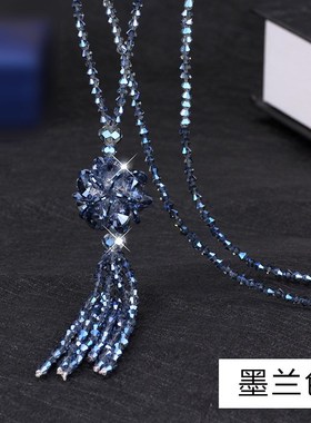 厂家直销气d质韩版水晶长款项链女水晶球花朵毛衣链衣服百搭配饰