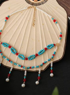 江南序古风璎珞项链超仙双v层流苏颈饰复古吊坠汉服马面裙唐风配